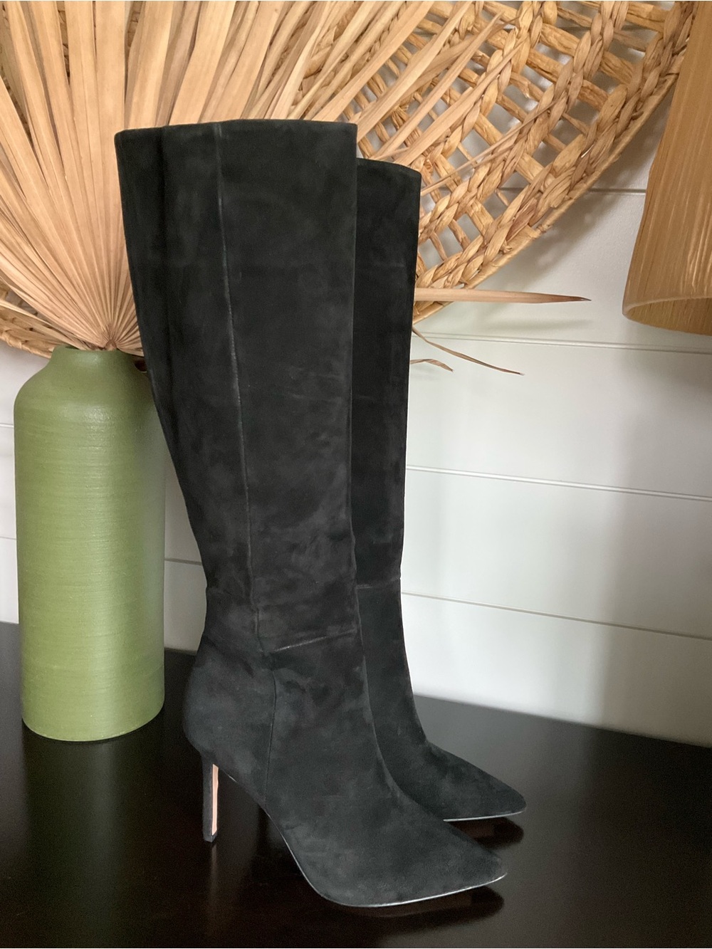 Veronica Beard Lisa Black Suede Pointed-Toe Knee Boots